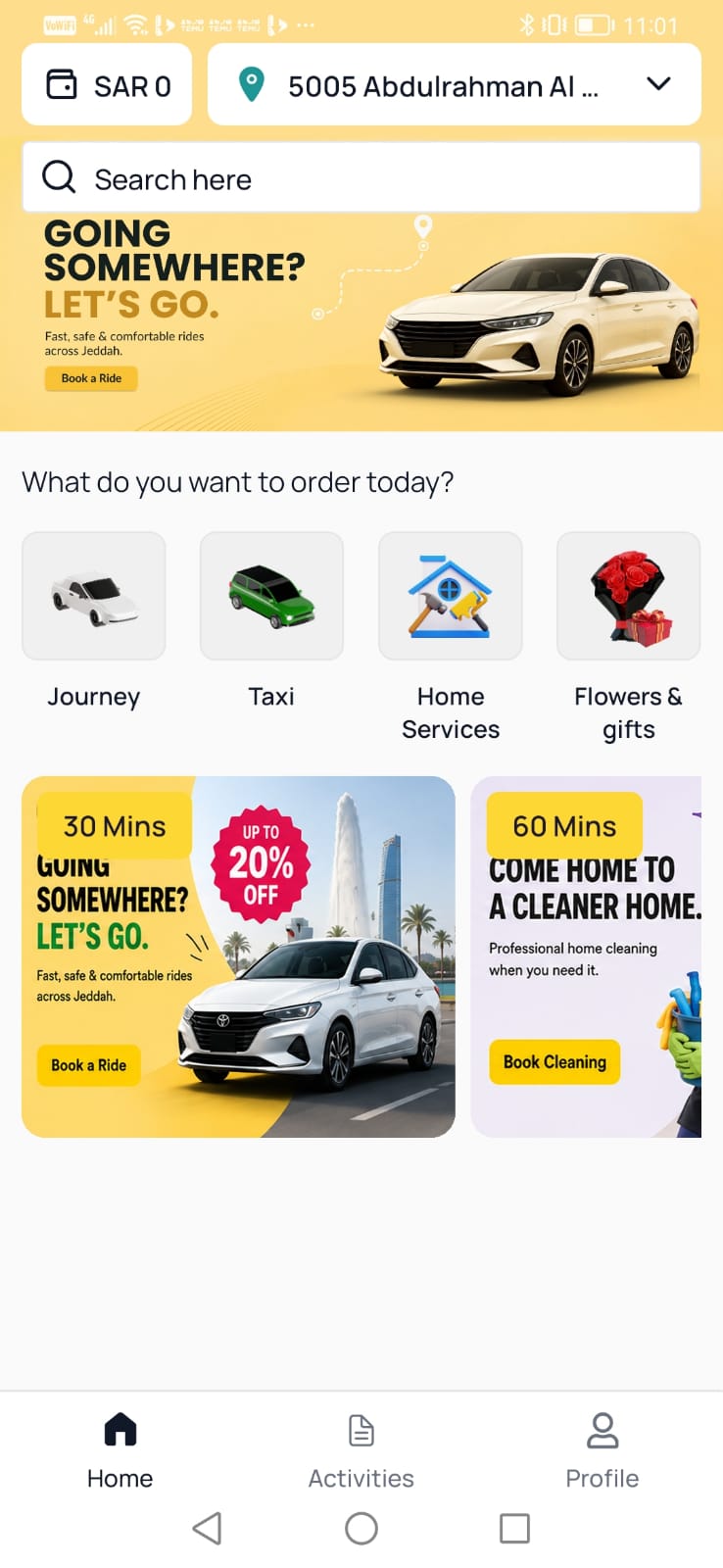 OrderUp home app screen