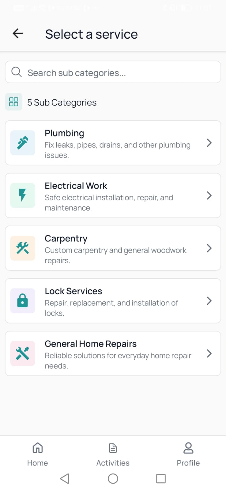 OrderUp services app screen